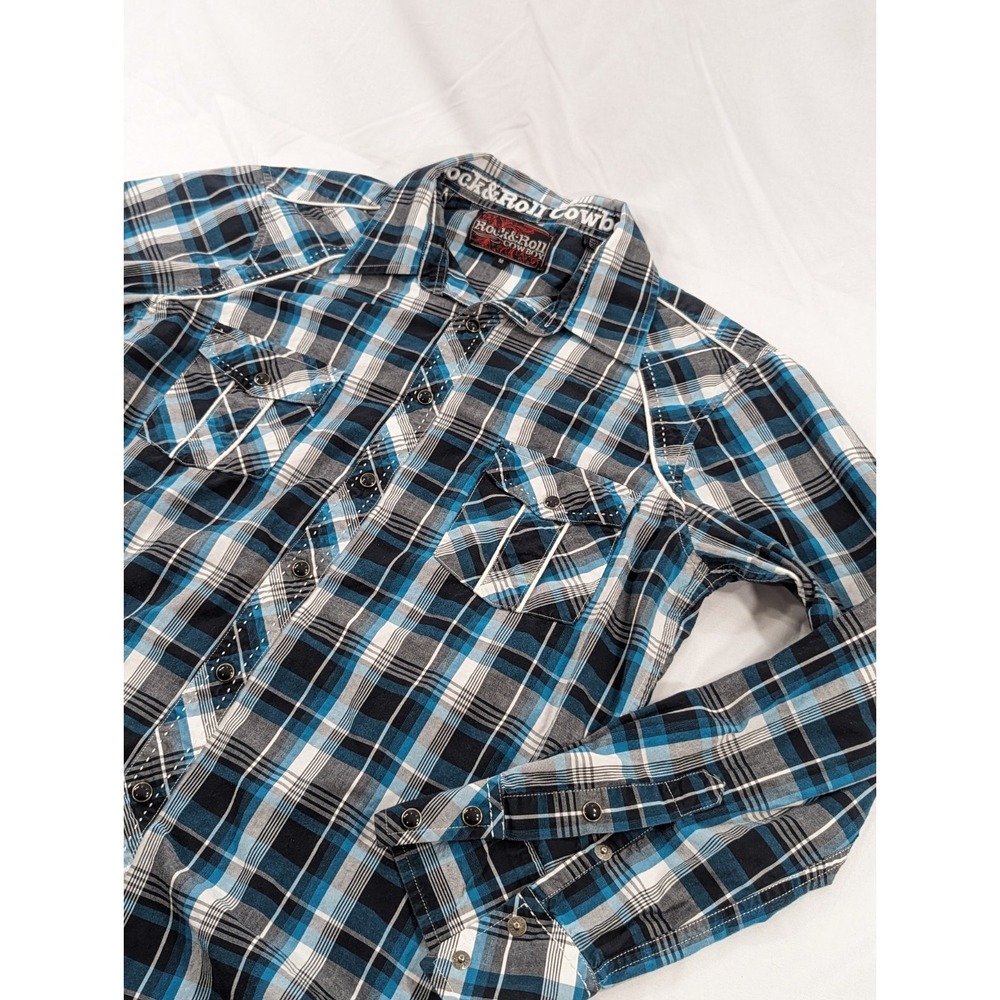 Rock & Roll Cowboy Pearl Snap Shirt Mens M Multicolor‎ Plaid Long Sleeve